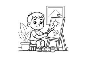 A boy painting a picture at an easel – Kids' Activities coloring page