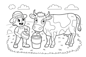 A farmer milking a cow into a bucket – Creamy Dairy Delights coloring page