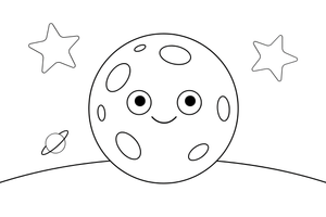 One small round planet Mercury covered with craters, close up – Planets of Space coloring page