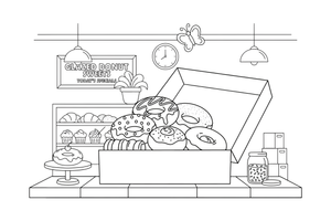 An open box full of different donuts – Glazed Donut Sweets coloring page