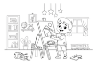 A boy painting a picture at an easel – Kids' Activities coloring page
