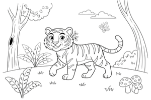 A tiger walking through the jungle – Playful Tiger Wild coloring page