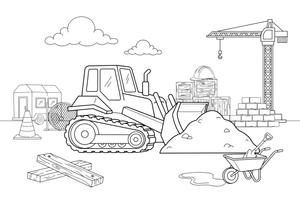 A bulldozer pushing a big pile of dirt – Construction Vehicles coloring page