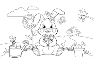 Bunny sitting in the grass – Playful Bunny Pet coloring page