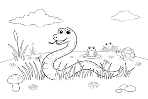 A snake slithering through the tall grass – Reptiles & Amphibians coloring page