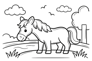 Horse drinking from a river – Galloping Horse Farm coloring page