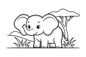 Baby elephant with big ears – Gentle Elephant Wild coloring page
