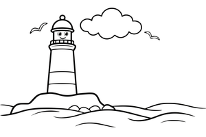 A lighthouse on a cliff by the sea – Lighthouse coloring page