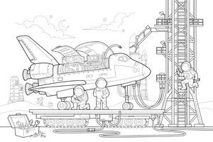 A space shuttle being prepared for a mission – Space Shuttle Mission coloring page