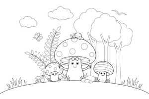 A big spotted mushroom growing in the forest – Mushroom Garden coloring page