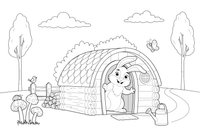 A rabbit peeking out of its little house – Rabbit coloring page