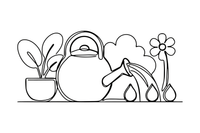 A watering can with water pouring out – Classic Garden Tools coloring page