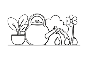 A watering can with water pouring out – Classic Garden Tools coloring page