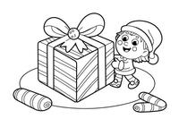 Candy cane wrapped gift with a bow – Christmas Winter Treats coloring page