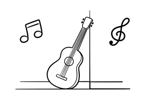 An acoustic guitar leaning against a wall – Musical Instruments coloring page