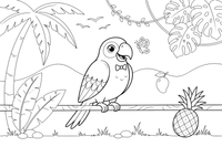 A parrot perched on a jungle branch – Parrot Bird coloring page