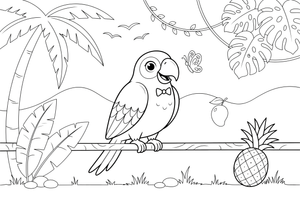 A parrot perched on a jungle branch – Parrot Bird coloring page