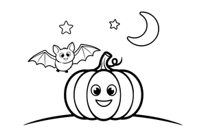 A bat flying past a smiling pumpkin – Halloween Bat coloring page