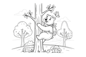 A bear climbing a tree trunk – Bear Adventures coloring page