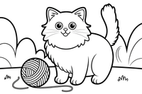 Ragdoll Cat with a ball of yarn – Ragdoll Cat at Play coloring page