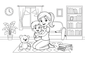 A mom hugging her child – Happy Family Moments coloring page