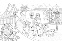 A family walking through the zoo – Zoo Day coloring page
