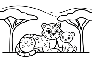 A mama cheetah with her cub – Cheetah Wild Cat coloring page