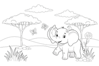 Baby elephant with big ears – Gentle Elephant Wild coloring page