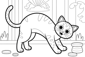Tabby Cat arching its back – Tabby Cat at Play coloring page