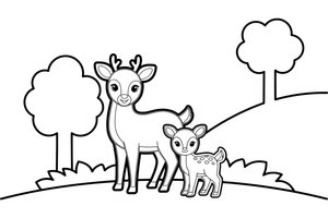 A mama deer with her little fawn – Playful Deer in Wild coloring page