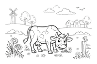 A cow grazing in a green meadow – Cow coloring page