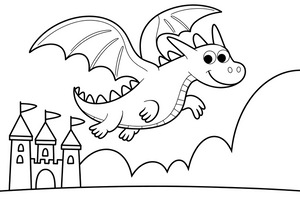 Dragon flying over a castle – Dragon Magical Dragon Soaring coloring page