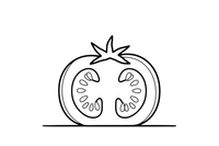 A tomato cut in half showing the seeds inside (seeds outlined, no fill) – Vegetables Coloring Pages Fresh Set coloring page