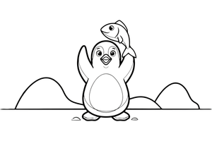 A penguin catching a fish – Penguin Arctic Adventure coloring page