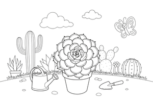 One big rosette succulent with thick round leaves – Vibrant Cacti & Succulents coloring page