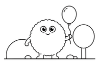 A fluffy round monster covered in soft fur, holding a balloon – Monsters coloring page