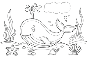 A big whale spouting water from its blowhole – Colorful Sea Creature coloring page