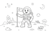 An astronaut planting a flag on the moon – Astronaut coloring page