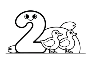 Number 2 with two ducks – Number 3 Learning coloring page