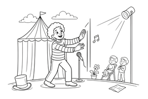 A mime with a striped shirt pretending to push an invisible wall – Creative Artist Performer coloring page