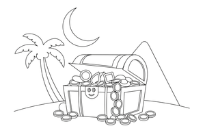 An open treasure chest full of gold and gems – Adventurous Pirate coloring page