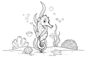 A seahorse holding onto a piece of seaweed with its tail – Fishes coloring page