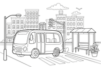 A city bus at a bus stop – City City Vehicles coloring page