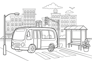 A city bus at a bus stop – City City Vehicles coloring page