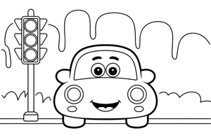 Car stopping at a traffic light – Car City Driving Scenes coloring page
