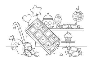 One big chocolate bar divided into squares, close up – Candy & Chocolate Sweets coloring page