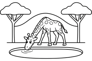 A giraffe bending down to drink water – Giraffe Wild Wonders coloring page