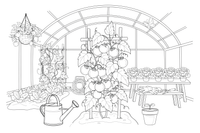 Tomatoes growing on a vine in a greenhouse – Fresh Vegetables coloring page