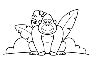 A gorilla among big jungle leaves – Gorilla coloring page