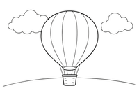 A big hot air balloon with a basket floating high in the sky – Air coloring page